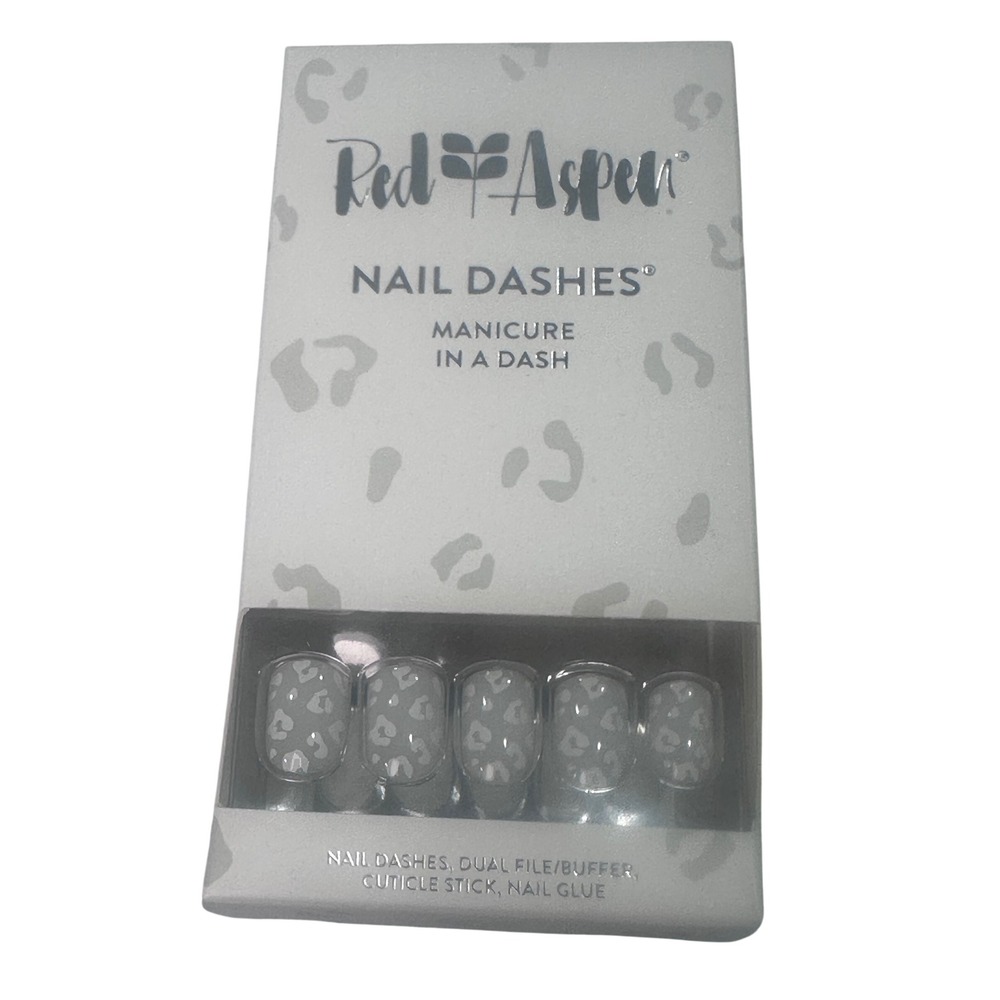 Red Aspen Nail Dashes Kat-A-Tat-Tat White Grey Cheetah Print Press On Nails Set